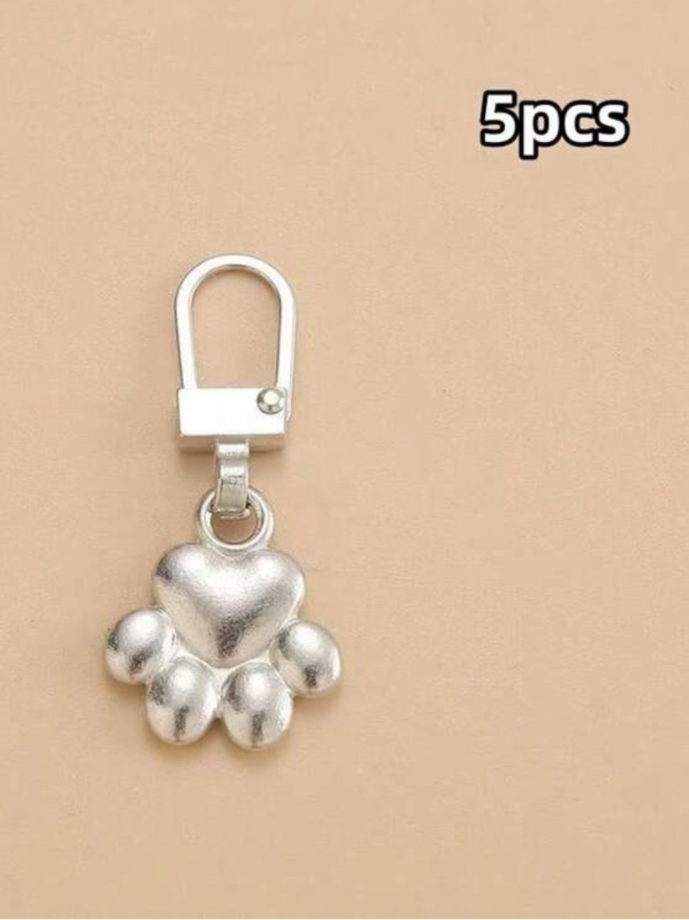 Silver Paw Print Zipper Pulls Detachable Replacement Charms Set - 5 Pack